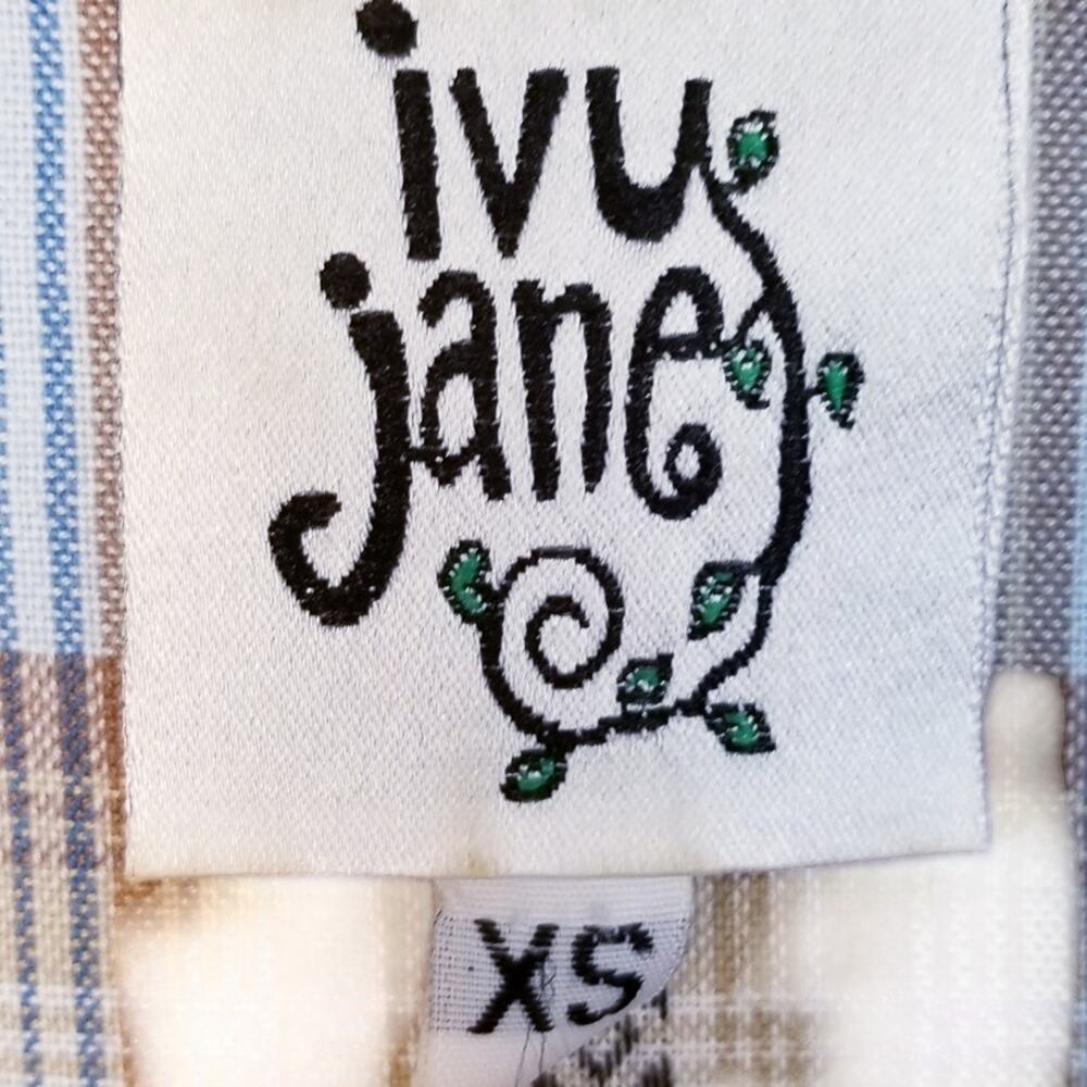 IVY JANE Ruffle Sleeve Oversize Plaid Hi Low Shirt Blue Tan XS - Picture 5 of 6